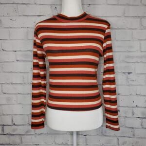 Caution to the Wind Striped Mock Turtleneck Top Size Medium